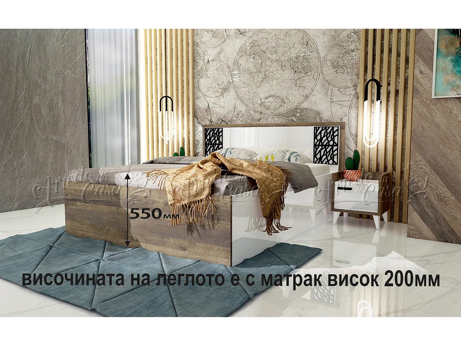 Letto matrimoniale moderno contenitore 200x160 rovere moka e bianco lucido LU39