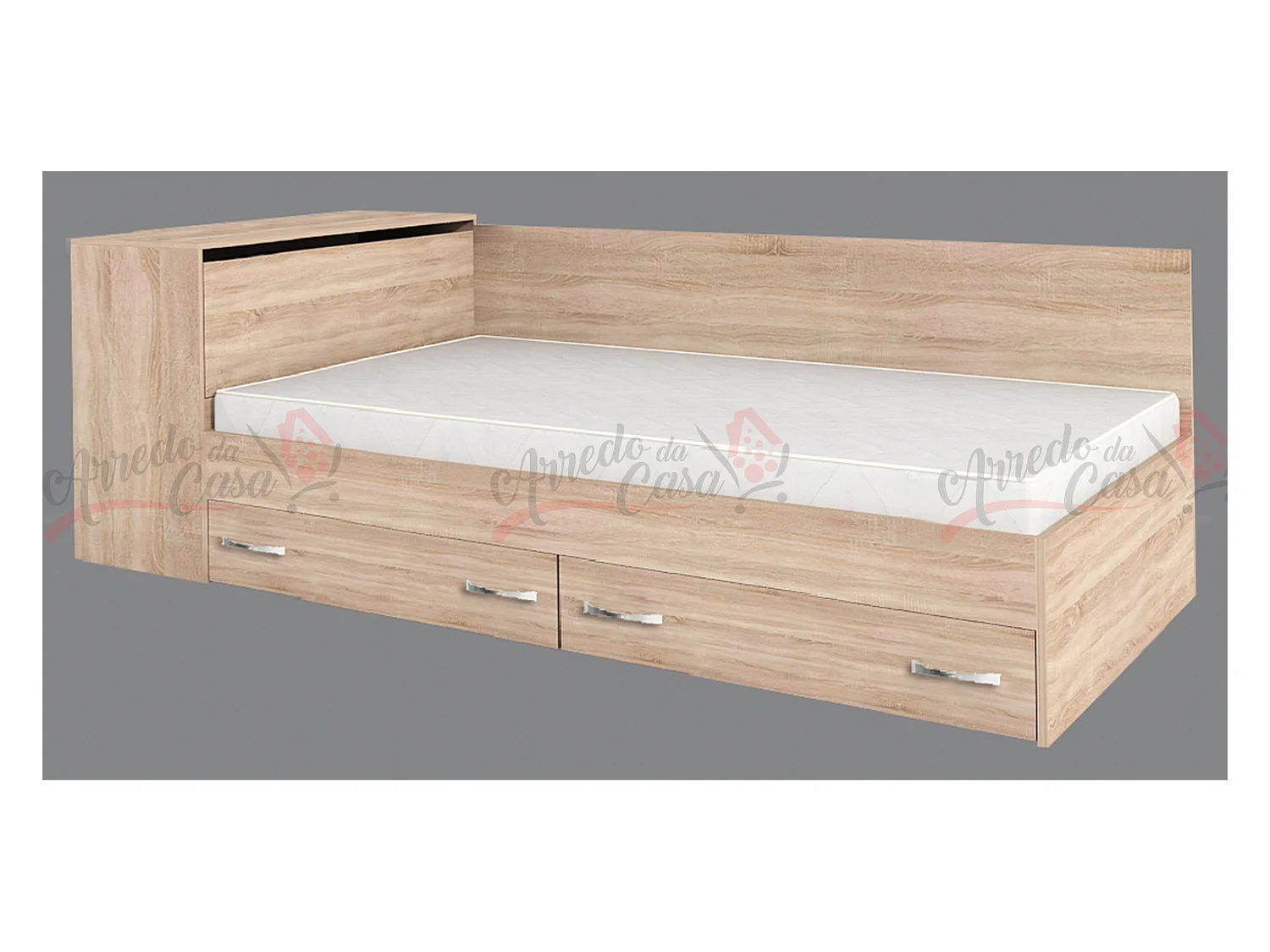 Letto a una piazza e mezza contenitore effetto legno 190x120 rovere sonoma LG3