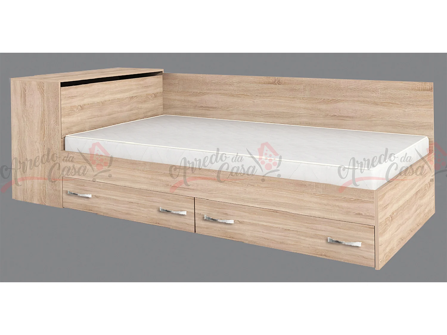 Letto a una piazza e mezza contenitore effetto legno 190x120 rovere sonoma LG3