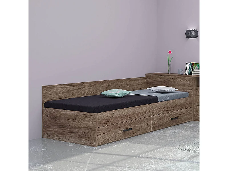 Letto singolo a una piazza con due cassetti inferiori 190x82 marrone LMG1