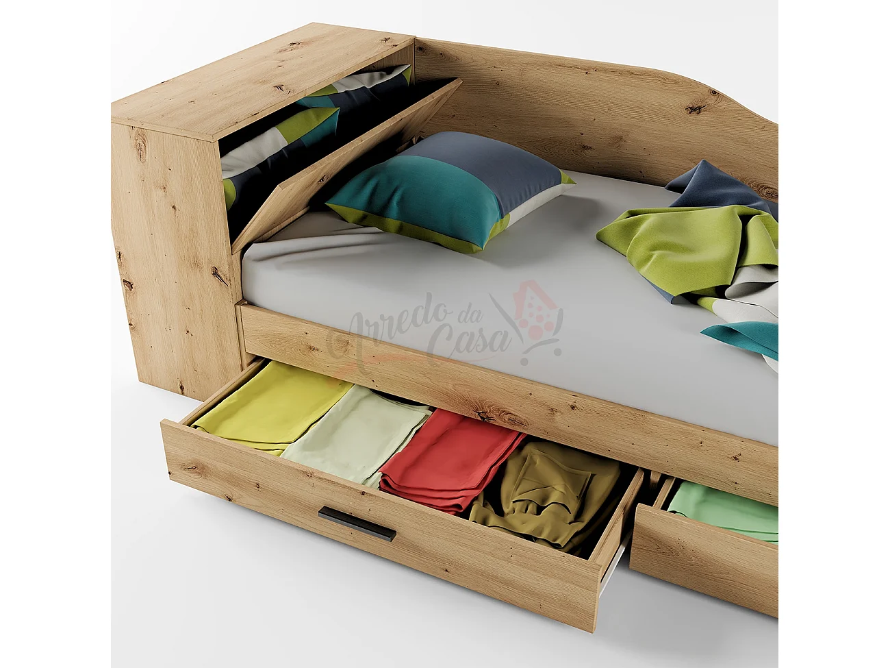 Letto singolo una piazza con contenitore e due cassettoni 228x71 rovere LI2005