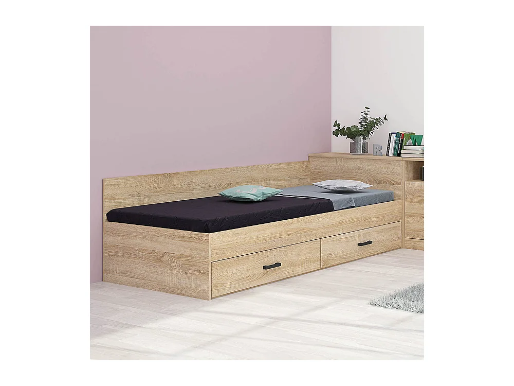 Letto singolo a una piazza con due cassetti inferiori 190x82 rovere sonoma LMG1