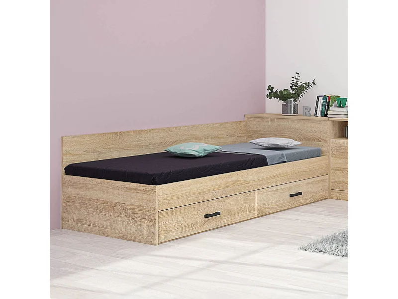Letto singolo a una piazza con due cassetti inferiori 190x82 rovere sonoma LMG1