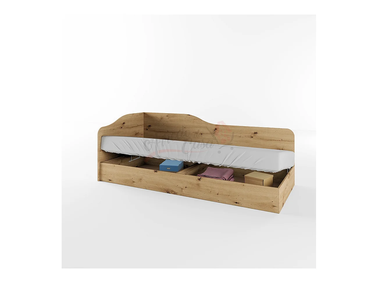 Letto singolo con contenitore ad angolo effetto legno 190x71 rovere LI2004