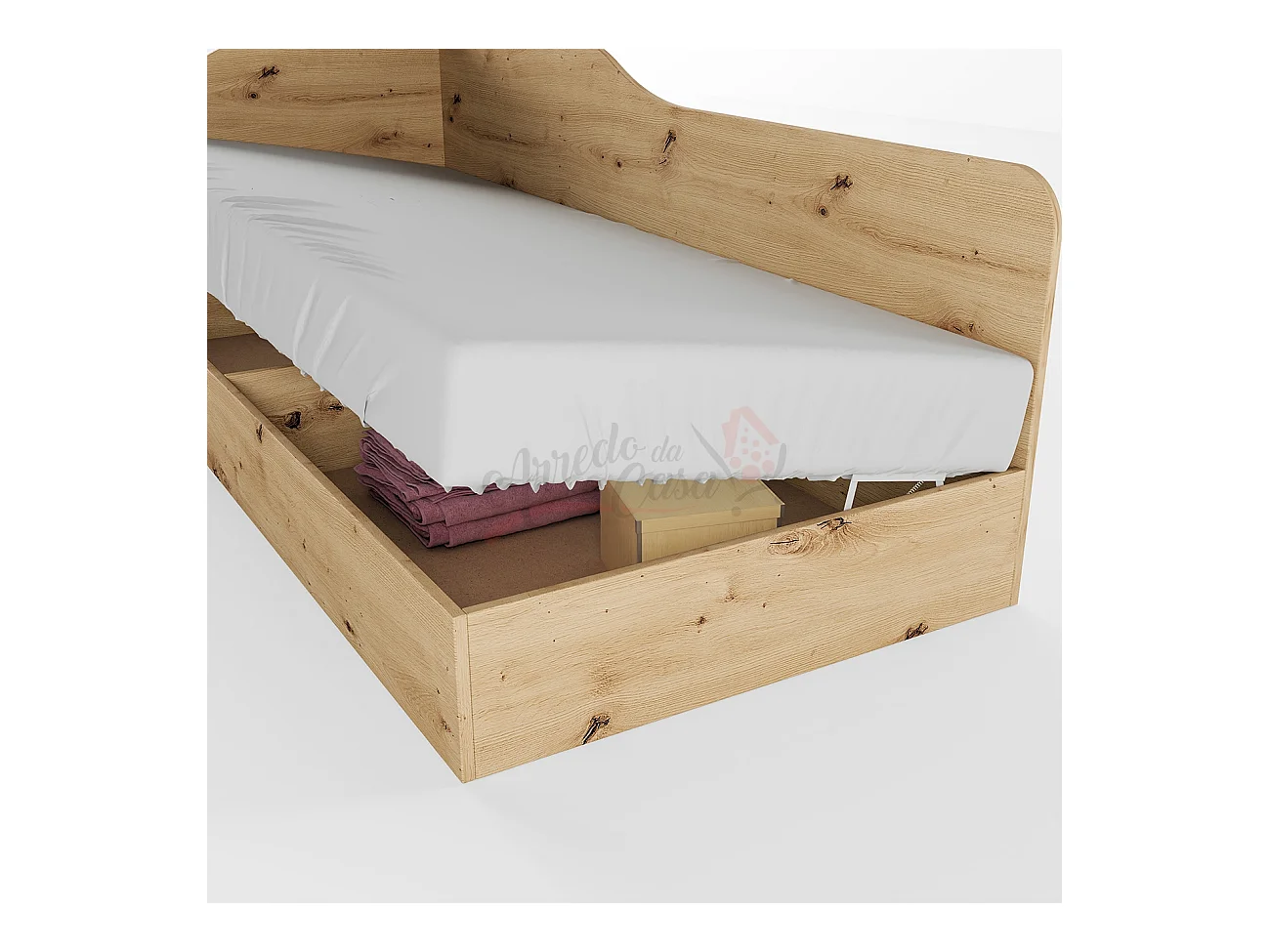 Letto singolo con contenitore ad angolo effetto legno 190x71 rovere LI2004