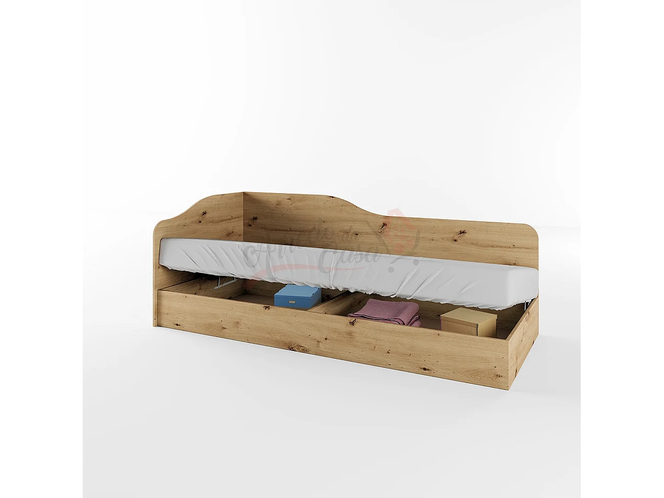 Letto singolo con contenitore ad angolo effetto legno 190x71 rovere LI2004