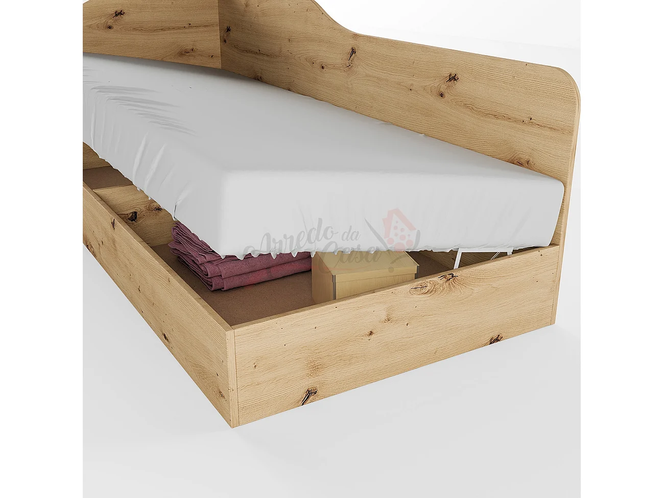 Letto singolo con contenitore ad angolo effetto legno 190x71 rovere LI2004