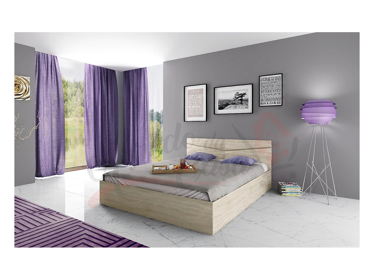 Letto matrimoniale moderno con contenitore effetto legno 206x78 rovere chiaro LI2008