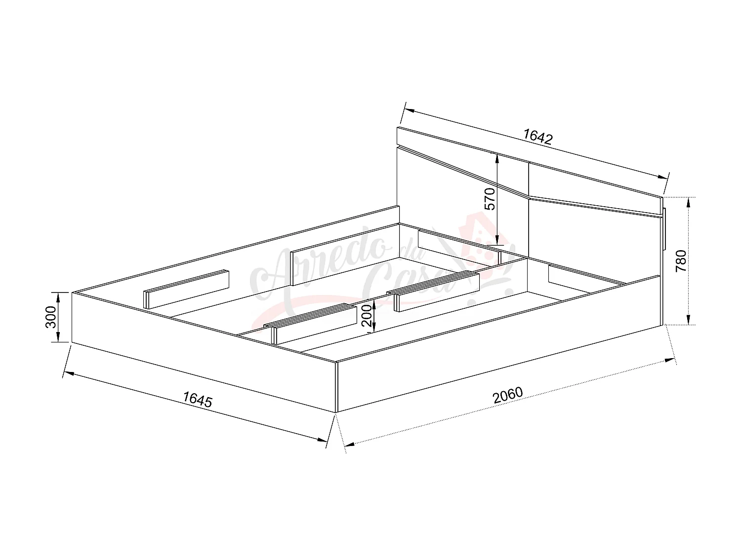 Letto matrimoniale moderno con contenitore effetto legno 206x78 rovere chiaro LI2008