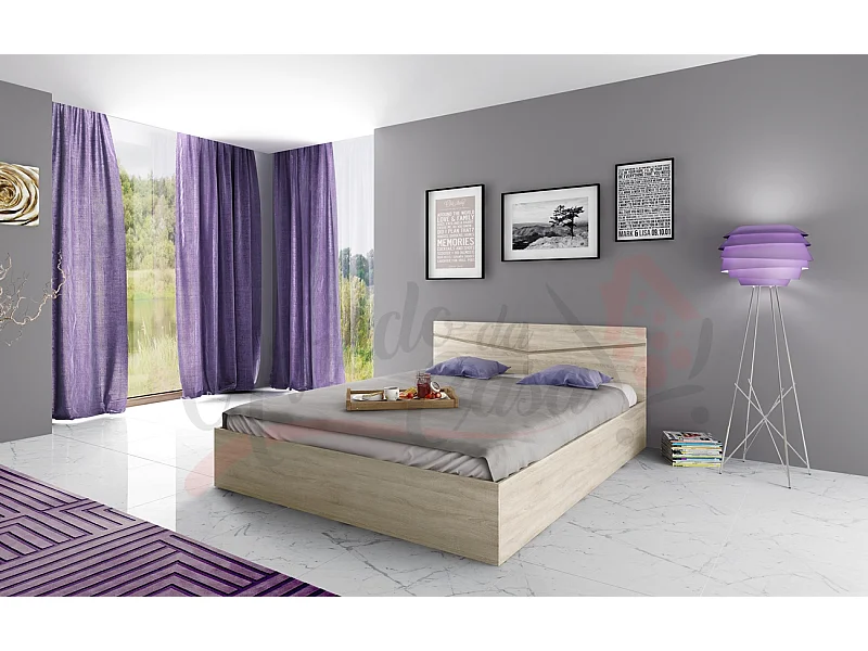 Letto matrimoniale moderno con contenitore effetto legno 206x78 rovere chiaro LI2008