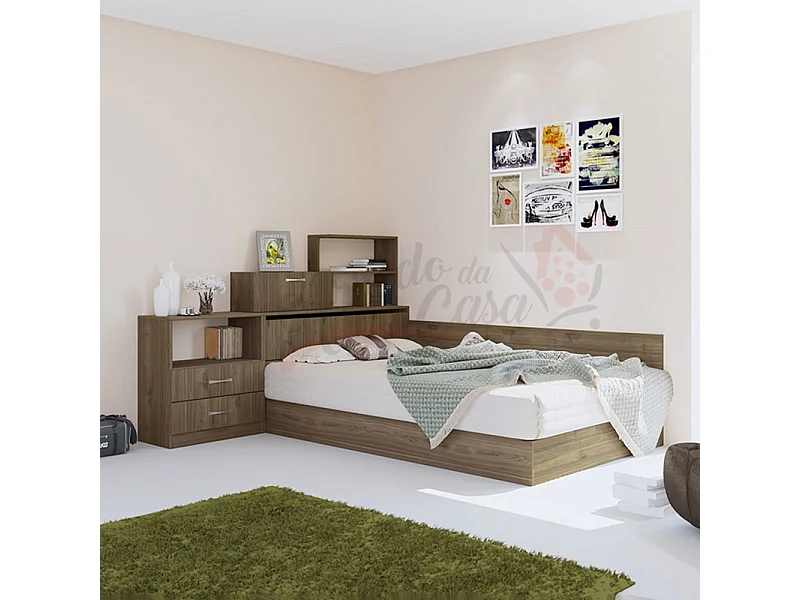 Letto a una piazza e mezza contenitore con cassetti 190x120 noce chiaro LI3