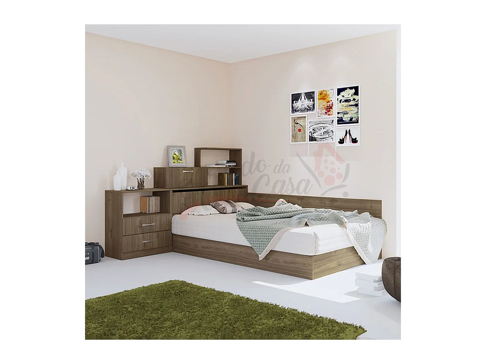 Letto a una piazza e mezza contenitore con cassetti 190x120 noce chiaro LI3