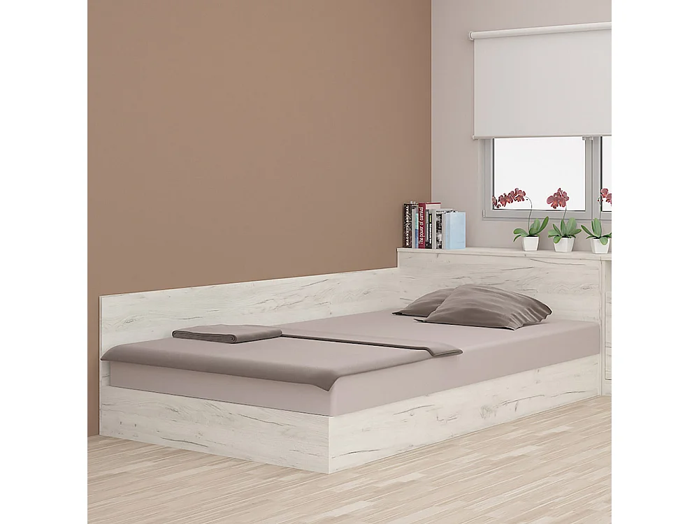 Letto a una piazza e mezza contenitore effetto legno 190x120 bianco legno LMG2