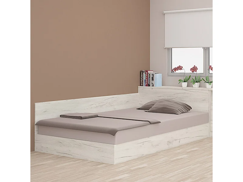 Letto a una piazza e mezza contenitore effetto legno 190x120 bianco legno LMG2