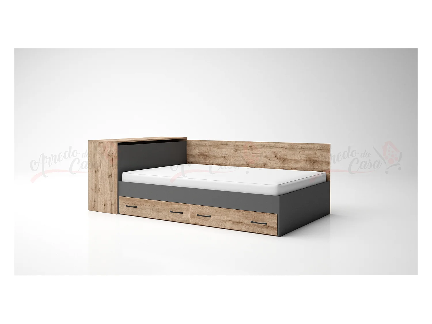 Letto a una piazza e mezza contenitore effetto legno 190x120 rovere e antracite LG3