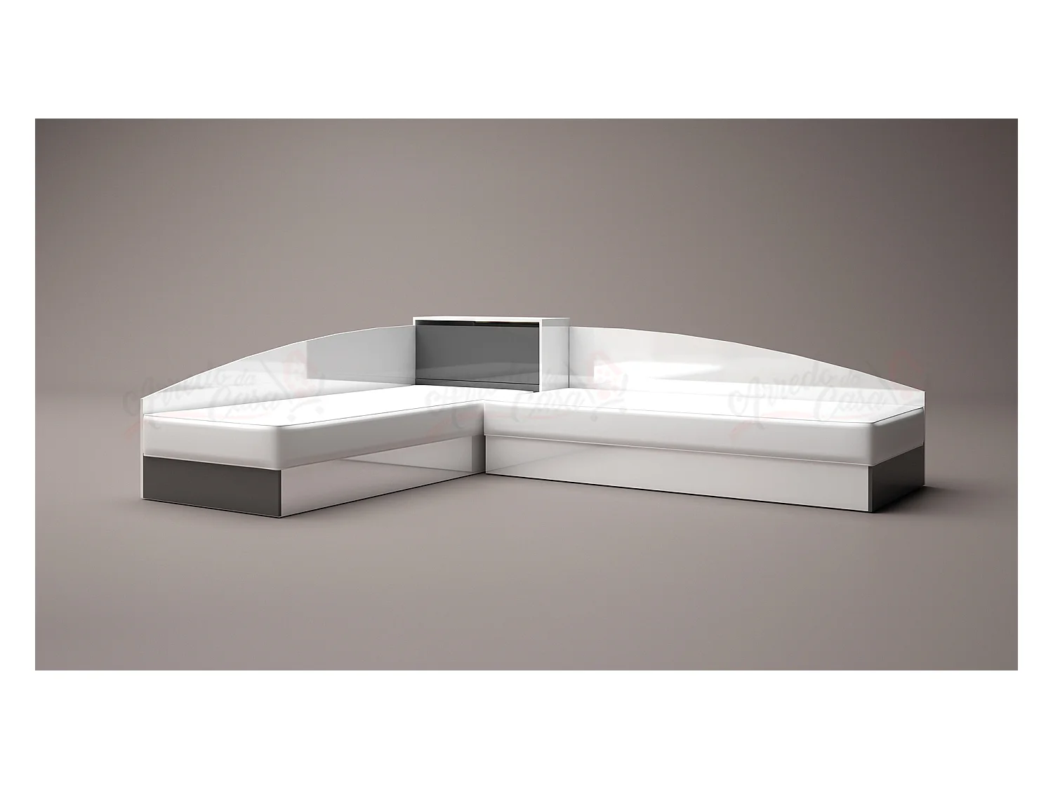 Doppio letto singolo con contenitore e struttura ad angolo 82x190 bianco lucido e grigio lucido LG8