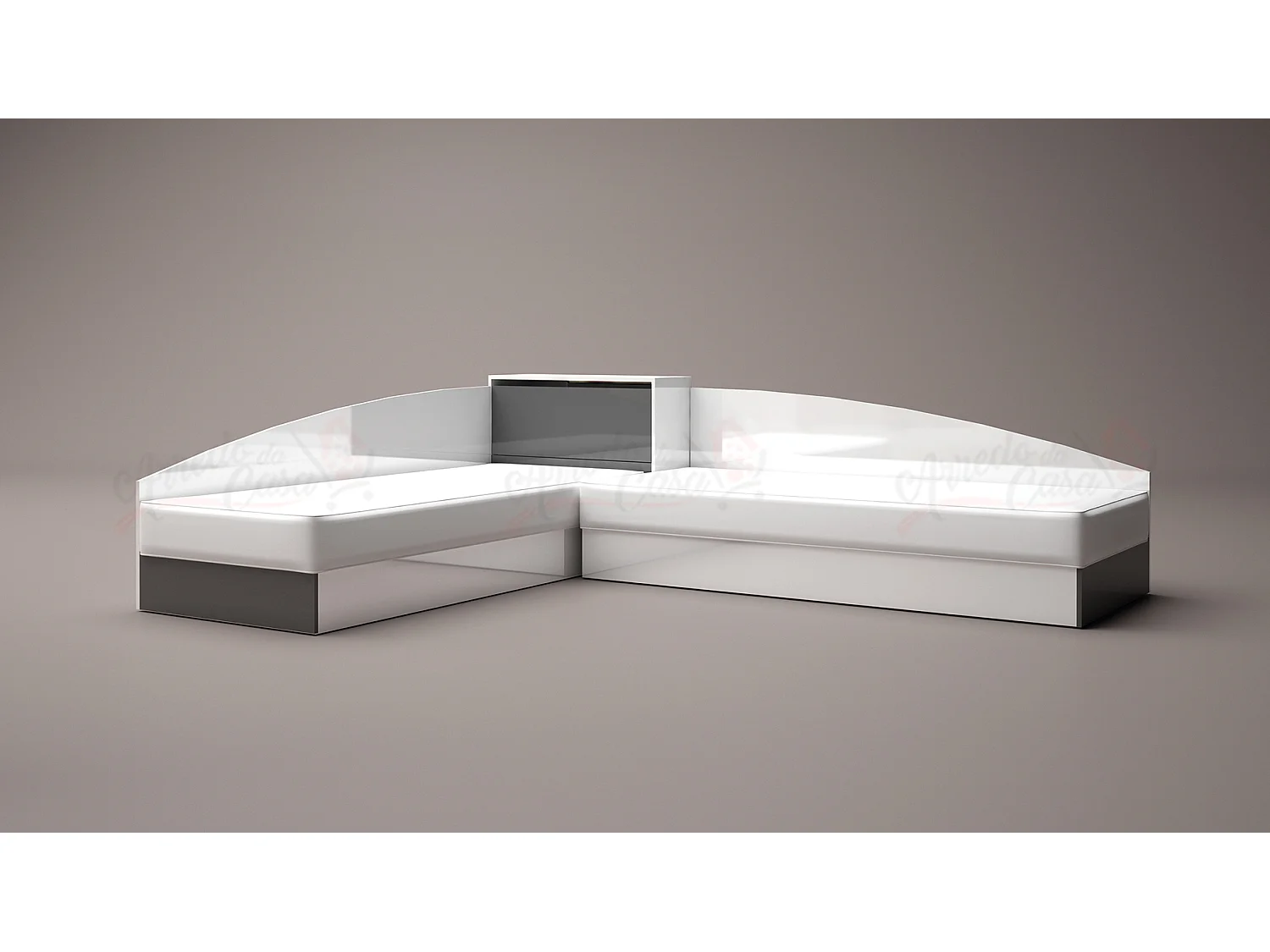 Doppio letto singolo con contenitore e struttura ad angolo 82x190 bianco lucido e grigio lucido LG8