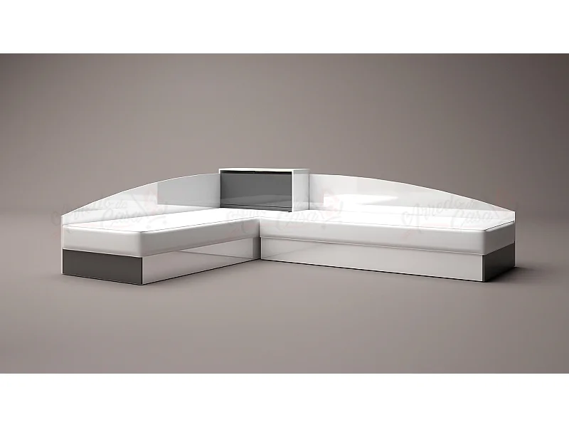 Doppio letto singolo con contenitore e struttura ad angolo 82x190 bianco lucido e grigio lucido LG8