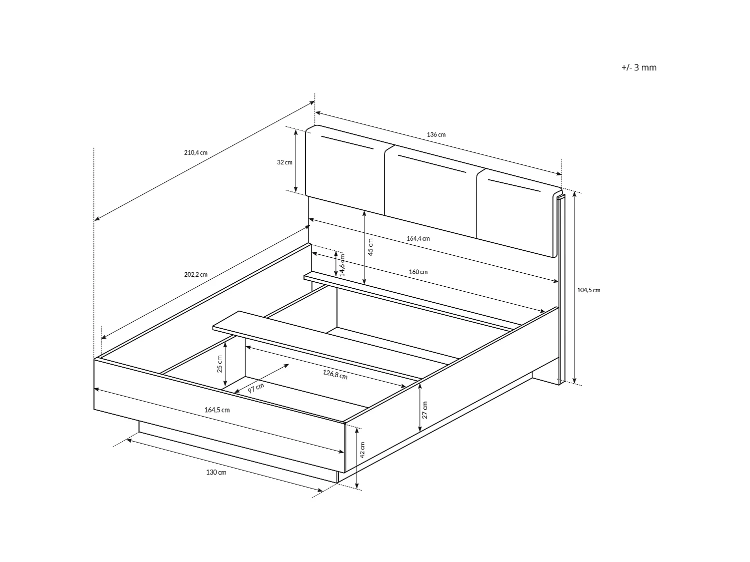 Letto matrimoniale contenitore 160X200cm bianco lucido LLK1