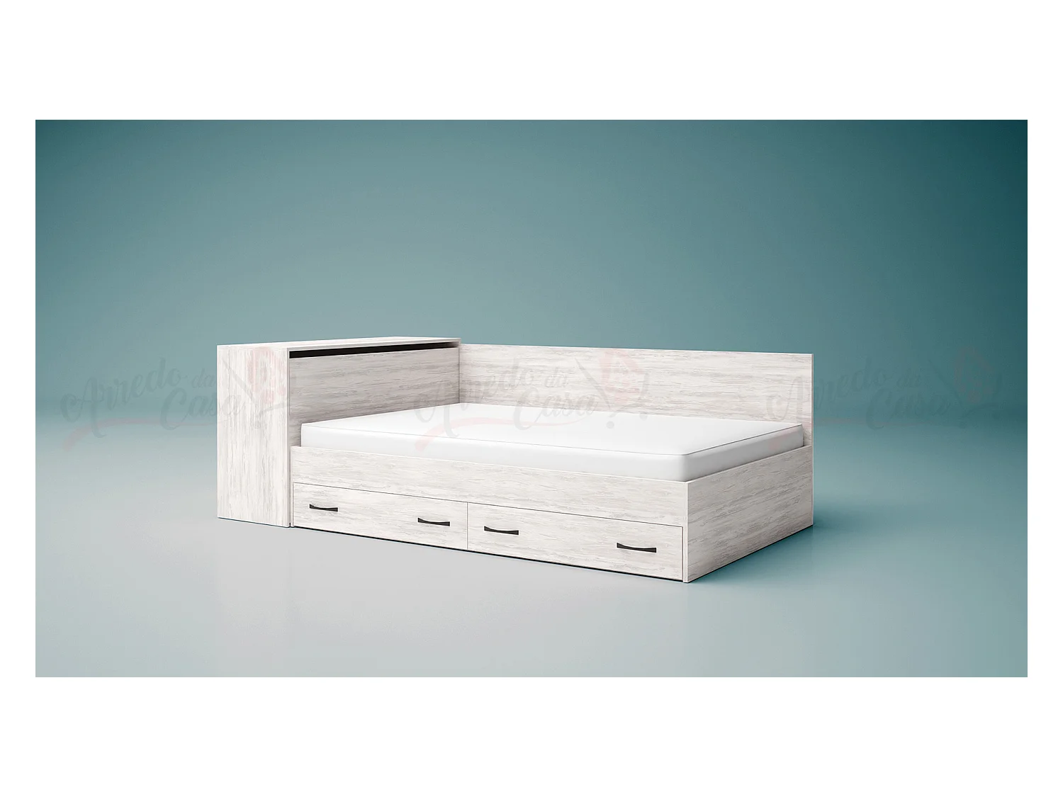 Letto a una piazza e mezza contenitore effetto legno 190x120 bianco legno LG3