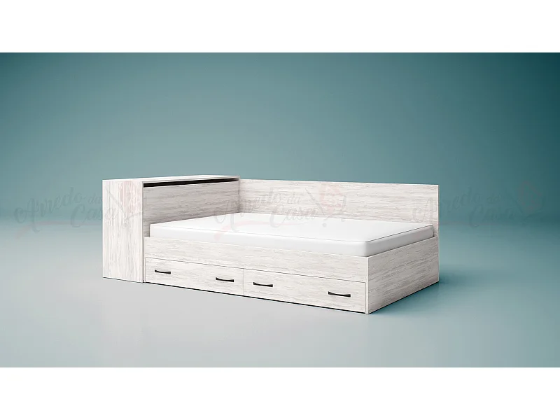 Letto a una piazza e mezza contenitore effetto legno 190x120 bianco legno LG3