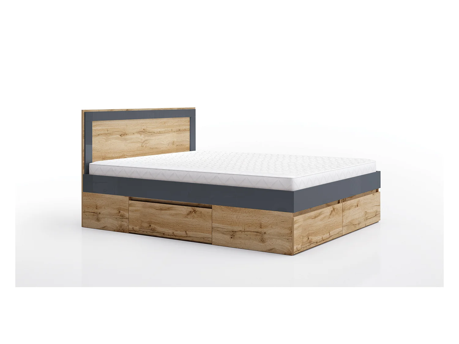 Letto matrimoniale moderno con cassetti rovere e antracite LG60