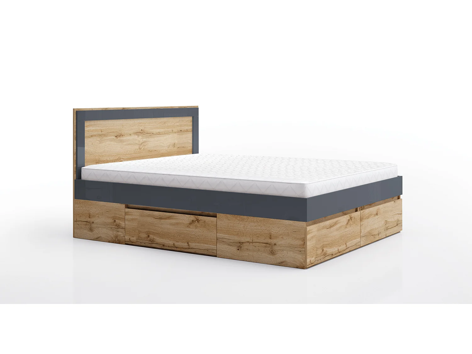 Letto matrimoniale moderno con cassetti rovere e antracite LG60