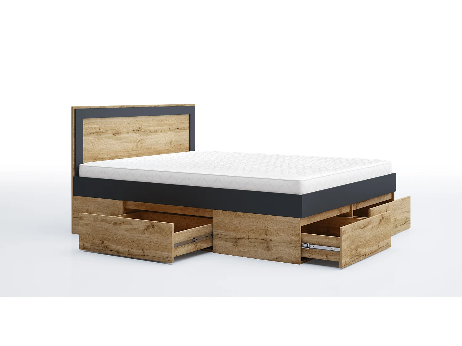 Letto matrimoniale moderno con cassetti rovere e antracite LG60