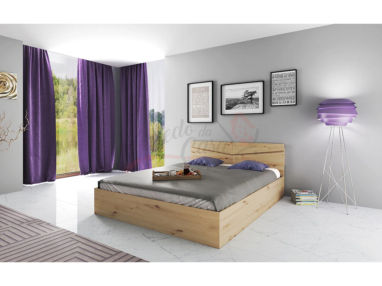 Letto matrimoniale moderno con contenitore effetto legno 206x78 rovere LI2008