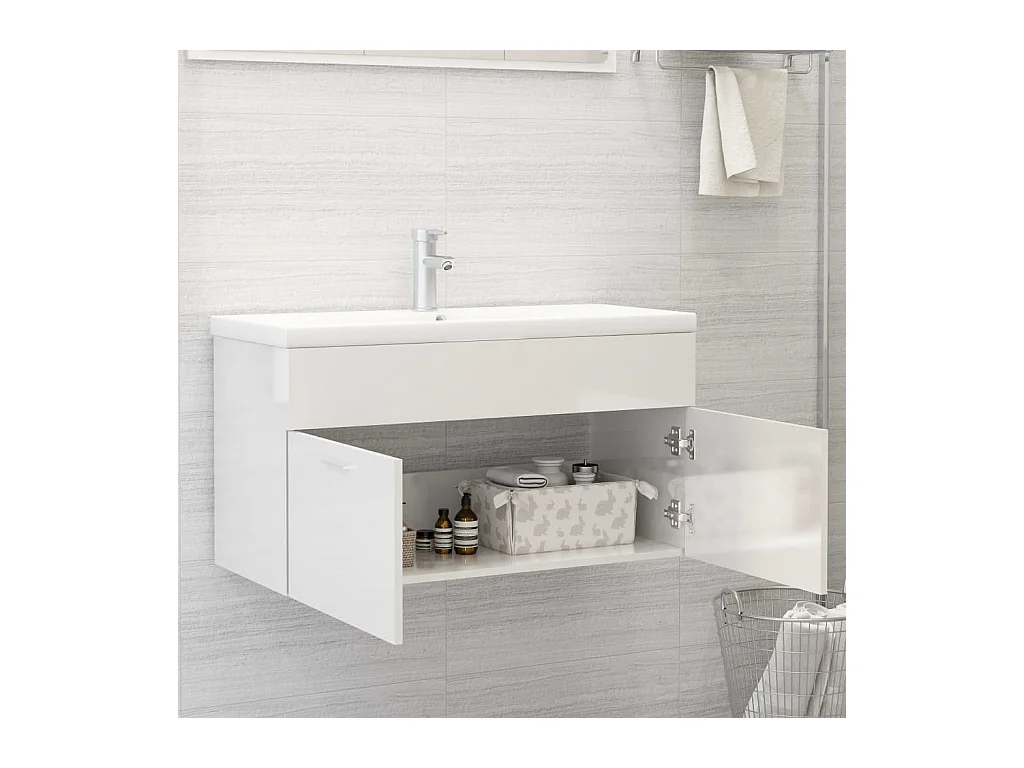 Prolenta Premium -  Armoire d'évier avec lavabo intégré Blanc brillant