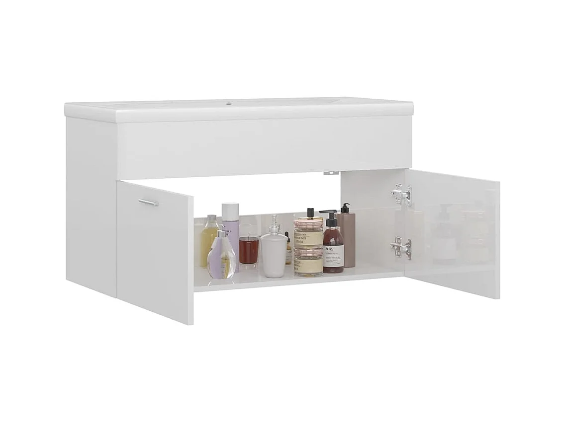 Prolenta Premium -  Armoire d'évier avec lavabo intégré Blanc brillant