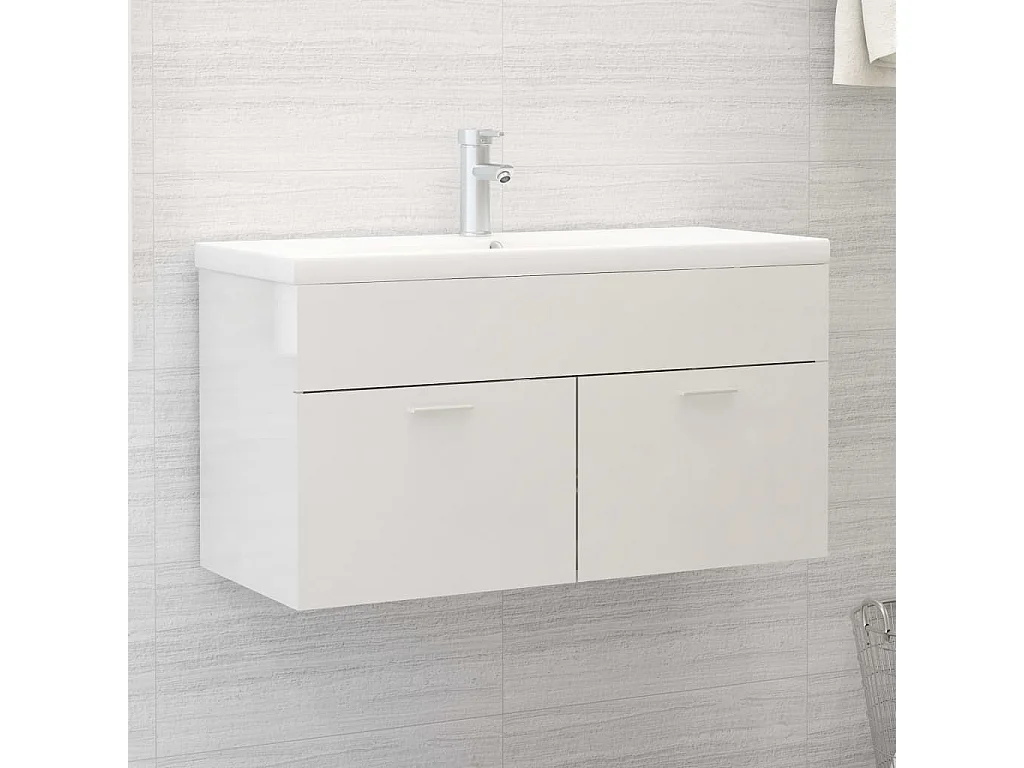 Prolenta Premium -  Armoire d'évier avec lavabo intégré Blanc brillant