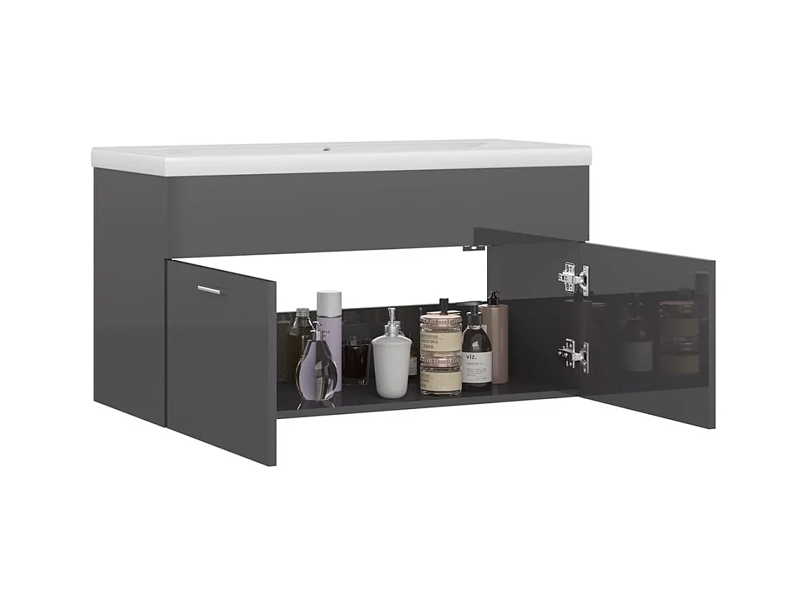 Prolenta Premium -  Armoire d'évier et lavabo intégré Gris brillant Bois ingénierie