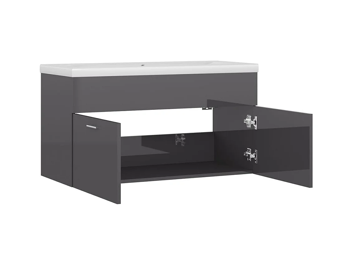 Prolenta Premium -  Armoire d'évier et lavabo intégré Gris brillant Bois ingénierie