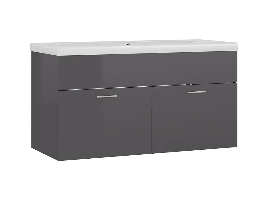 Prolenta Premium -  Armoire d'évier et lavabo intégré Gris brillant Bois ingénierie