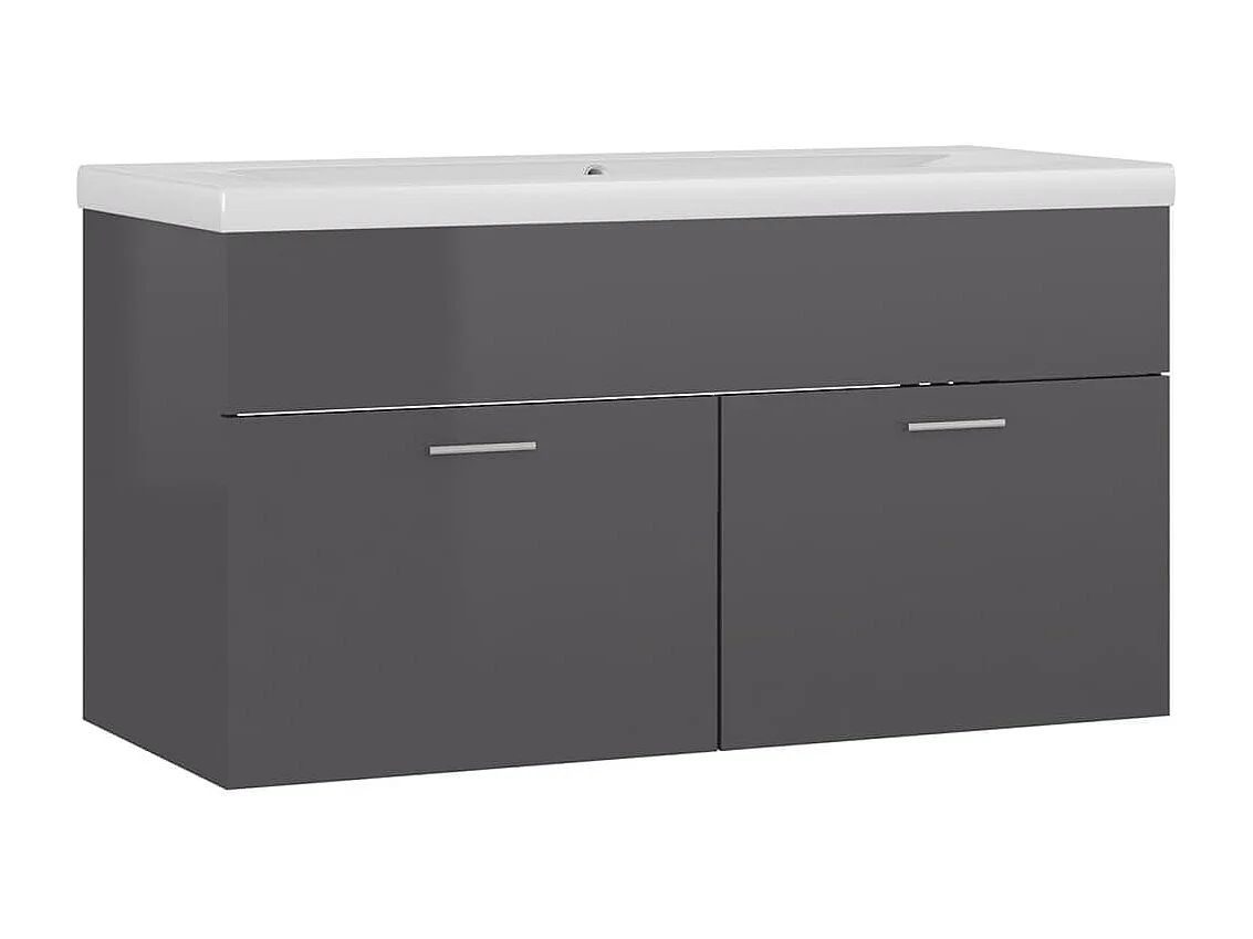 Prolenta Premium -  Armoire d'évier et lavabo intégré Gris brillant Bois ingénierie