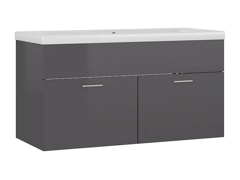 Prolenta Premium -  Armoire d'évier et lavabo intégré Gris brillant Bois ingénierie