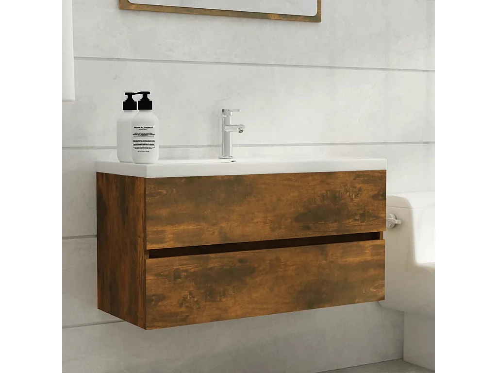 Prolenta Premium -  Armoire de lavabo Chêne fumé 90x38,5x45 cm Bois d'ingénierie