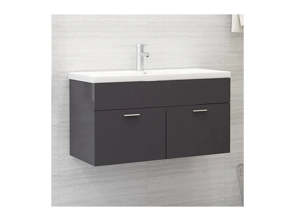 Prolenta Premium -  Armoire d'évier Gris brillant 90x38,5x46 cm Bois d’ingénierie