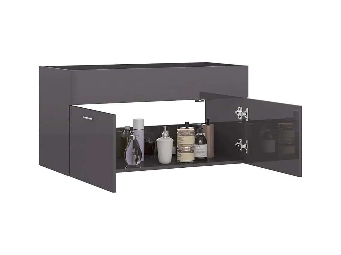 Prolenta Premium -  Armoire d'évier Gris brillant 90x38,5x46 cm Bois d’ingénierie