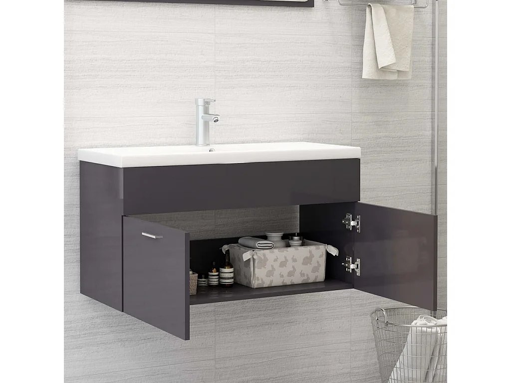 Prolenta Premium -  Waschbeckenunterschrank Hochglanz-Grau 90x38,5x46cm