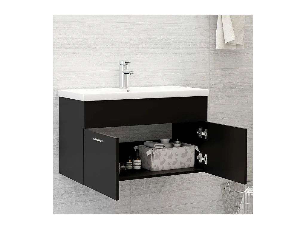 Prolenta Premium -  Mobile Sottolavabo Nero 80x38,5x46 cm in Legno Multistrato