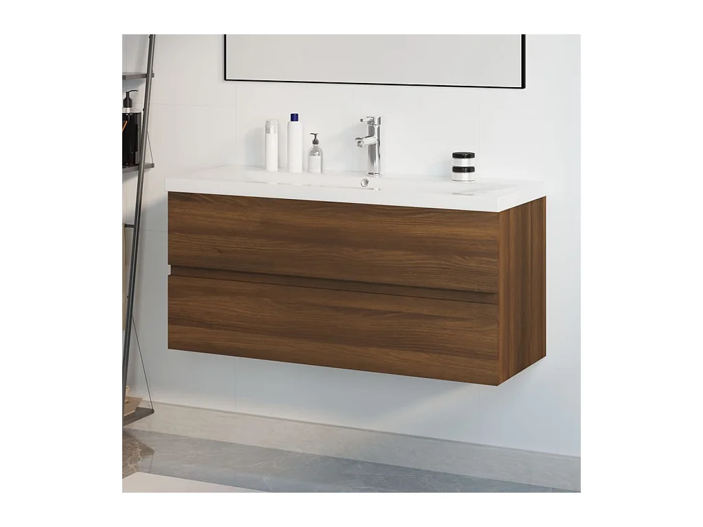 Prolenta Premium -  Waschbeckenschrank mit Einbaubecken Braun Eiche Holzwerkstoff