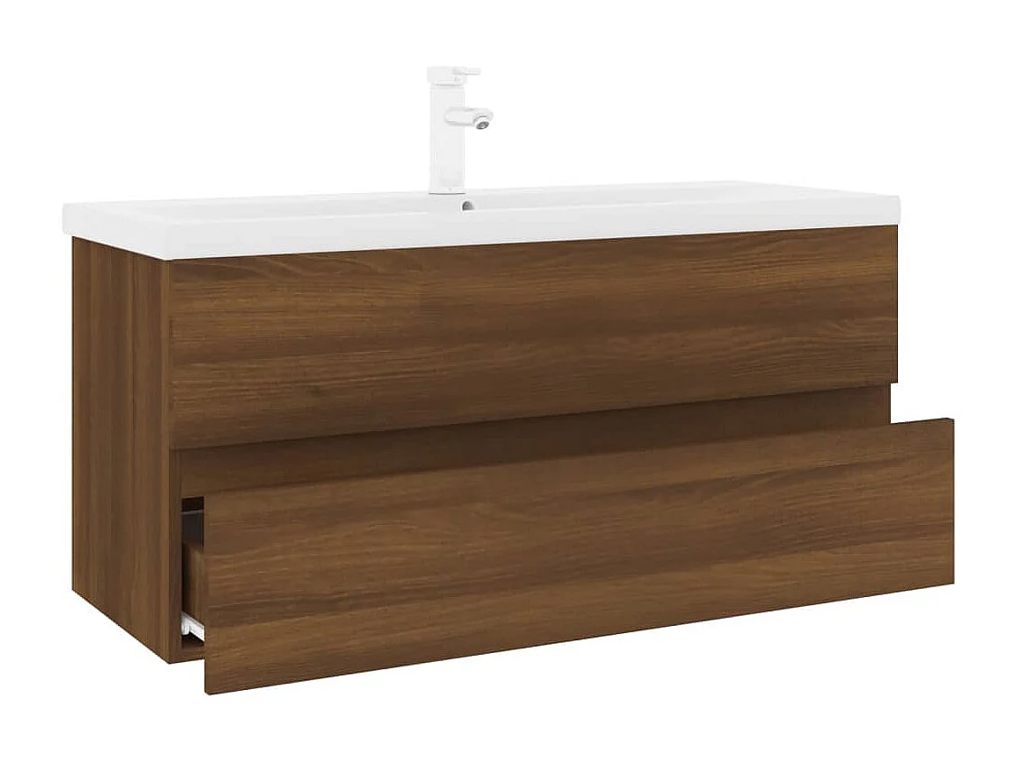 Prolenta Premium -  Waschbeckenschrank mit Einbaubecken Braun Eiche Holzwerkstoff