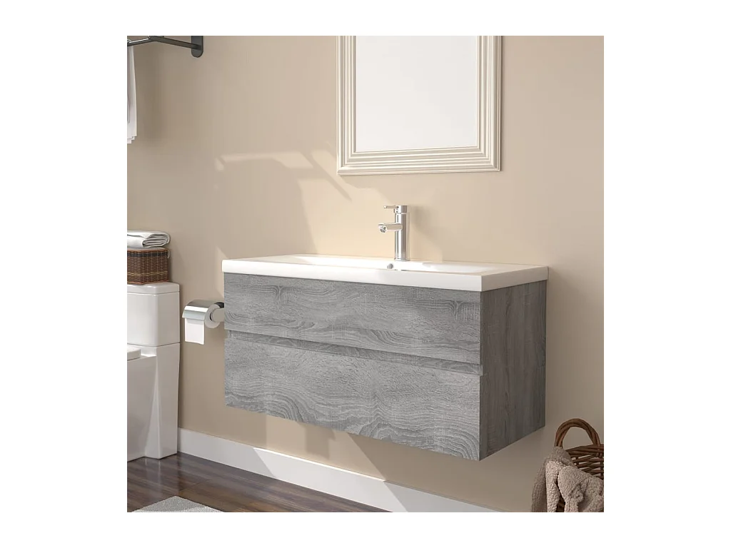 Prolenta Premium -  Meuble lavabo avec bassin intégré Sonoma gris Bois d'ingénierie