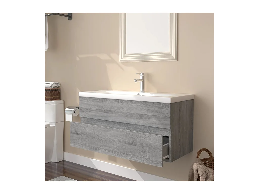 Prolenta Premium -  Meuble lavabo avec bassin intégré Sonoma gris Bois d'ingénierie