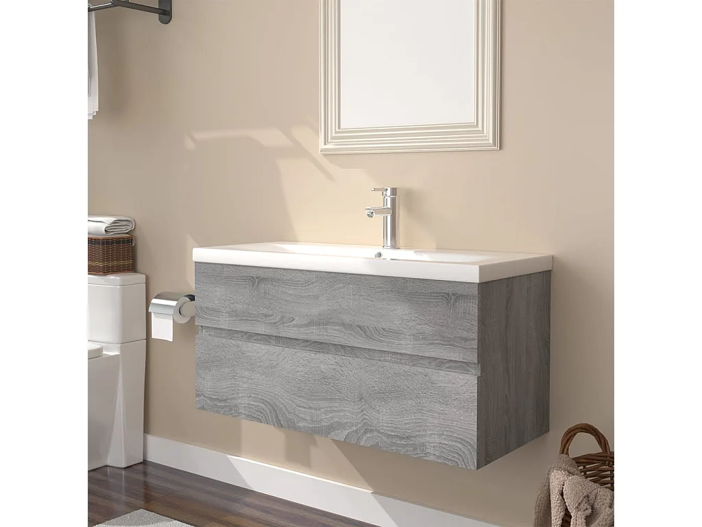 Prolenta Premium -  Meuble lavabo avec bassin intégré Sonoma gris Bois d'ingénierie