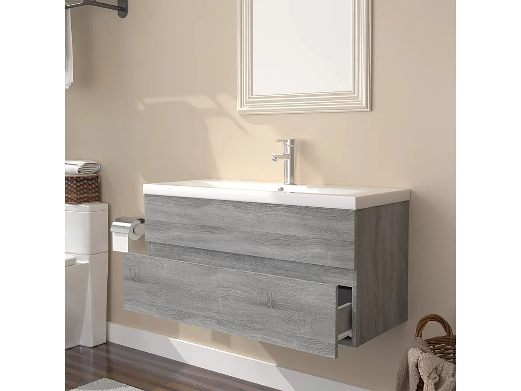 Prolenta Premium -  Meuble lavabo avec bassin intégré Sonoma gris Bois d'ingénierie