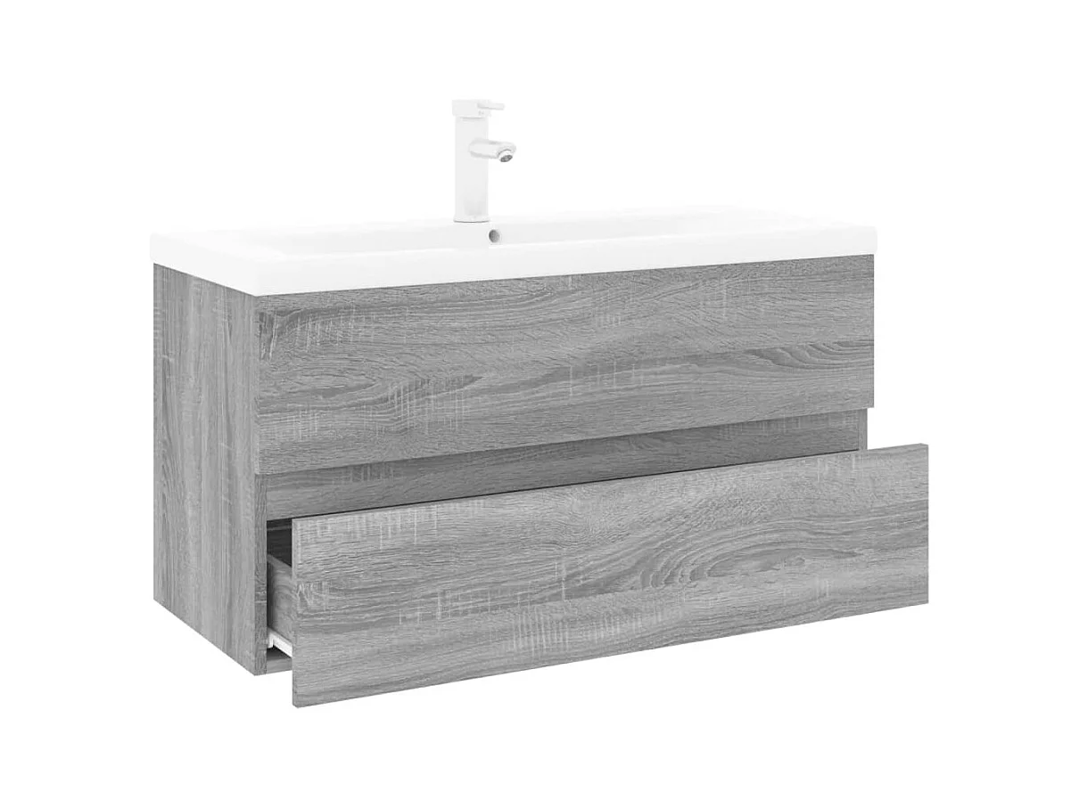 Prolenta Premium -  Meuble lavabo avec bassin intégré Sonoma gris Bois d'ingénierie