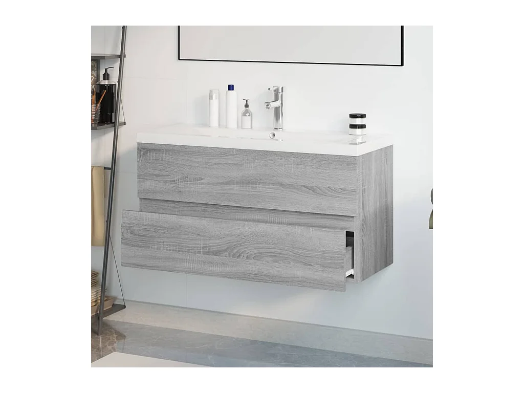 Prolenta Premium -  Meuble lavabo avec bassin intégré Sonoma gris Bois d'ingénierie